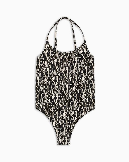 Emporio Armani Black Padded One-Piece Swimsuit With Logomania Print