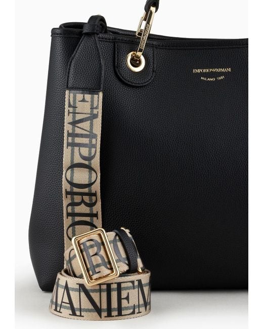 Emporio Armani Black Medium Myea Shopper Bag With Deer Print