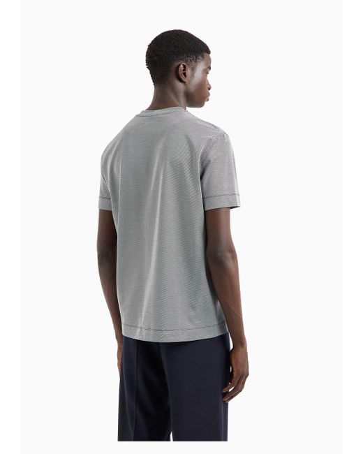 Emporio Armani Gray Striped T-shirt In Asv Lyocell-blend Jersey for men