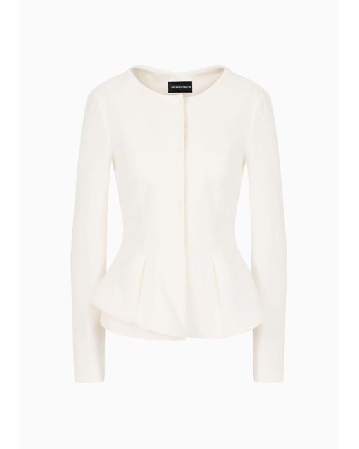 Emporio Armani White Flared Single-breasted Jacket In Stretch Milano-stitch Fabric