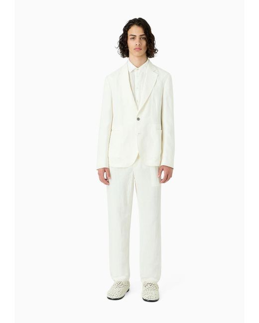 Emporio Armani White Modern-fit Single-breasted Suit In Viscose And Linen-blend Crêpe for men