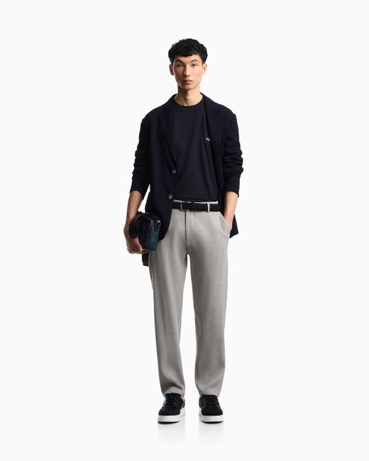 Emporio Armani Gray 3D Waffle-Effect Wool-Jersey Trousers for men