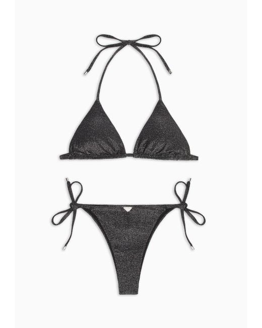 Bikini Avec Triangle Rembourré En Tissu Lurex Emporio Armani en coloris Black