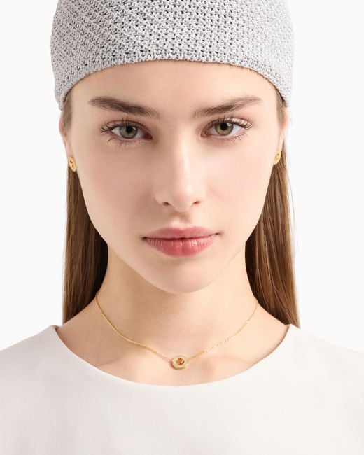 Emporio Armani White Tone Sterling Station Necklace