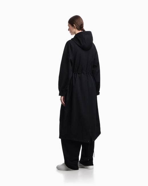 Emporio Armani Black Nylon Twill Hooded Trench Coat