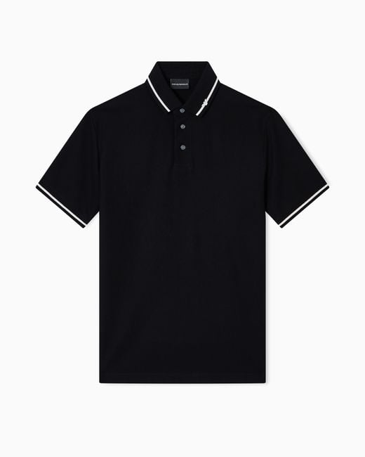Emporio Armani Poloshirt Aus Pikee Mit Mikro-Adler Am Saum Und Als Stickerei in Black für Herren