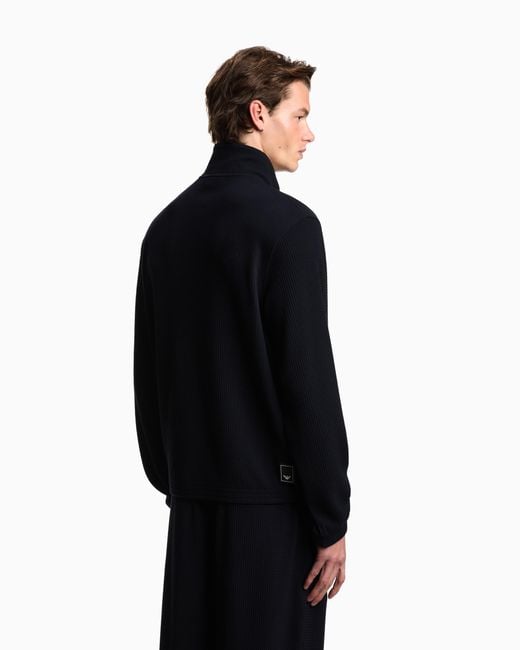 Emporio Armani Black Travel Essential Full-Zip Embossed Effect Jersey Sweatshirt for men