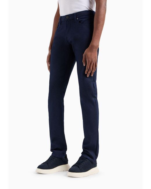Emporio Armani Blue J06 Slim-fit, Yarn-dyed, Cotton-blend Trousers for men