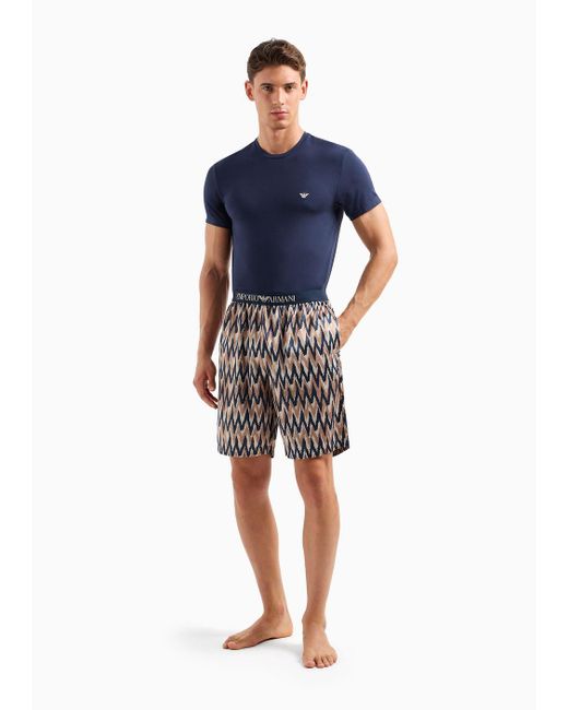 Emporio Armani Blue Comfort-fit Pyjamas With Deluxe Satin Bermuda Shorts for men