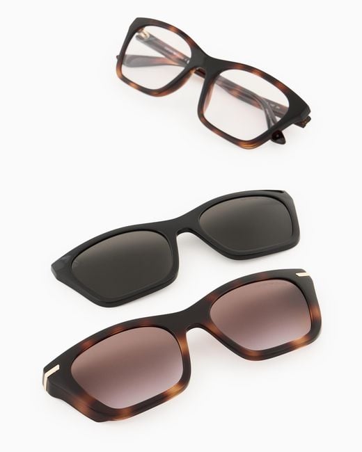 Emporio Armani White Cat-Eye Sunglasses With Clip-On Lenses