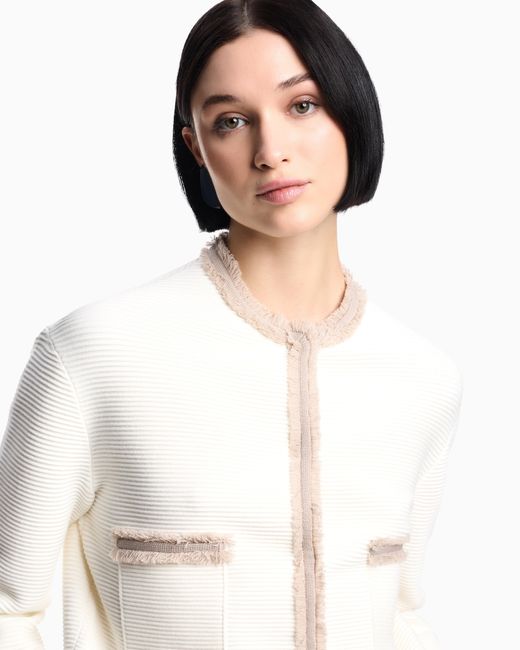 Emporio Armani White Ottoman Fabric Jacket With Fringe Trims