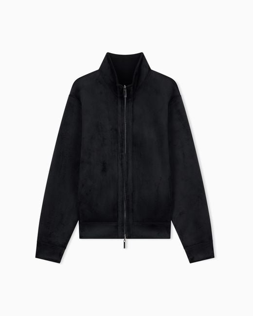 Emporio Armani Black Full Zip Lyocell Chenille Sweatshirt for men
