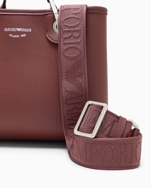 Emporio Armani Purple Shopping Bag With Pebbled Finish And Detachable Strap