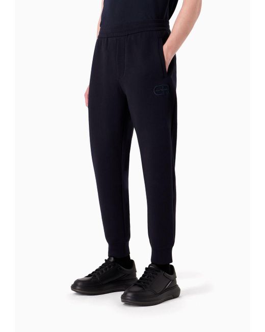 Emporio Armani Blue Double-jersey Joggers With Embossed Embroidered Ea Logo for men