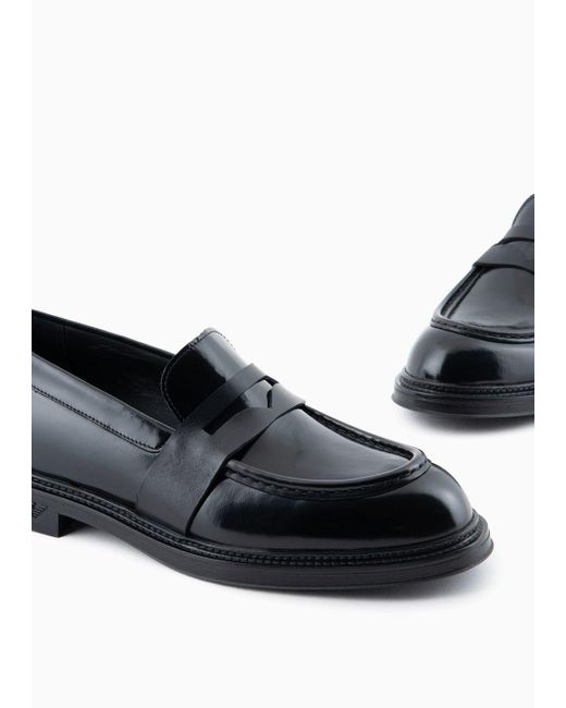 Emporio Armani White Brushed Leather Loafers for men