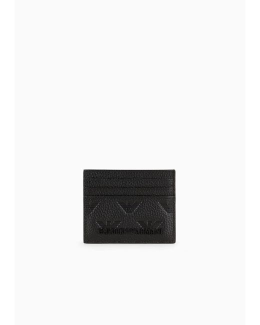 Emporio Armani Black Leather Card Holder With All-over Embossed Eagle for men