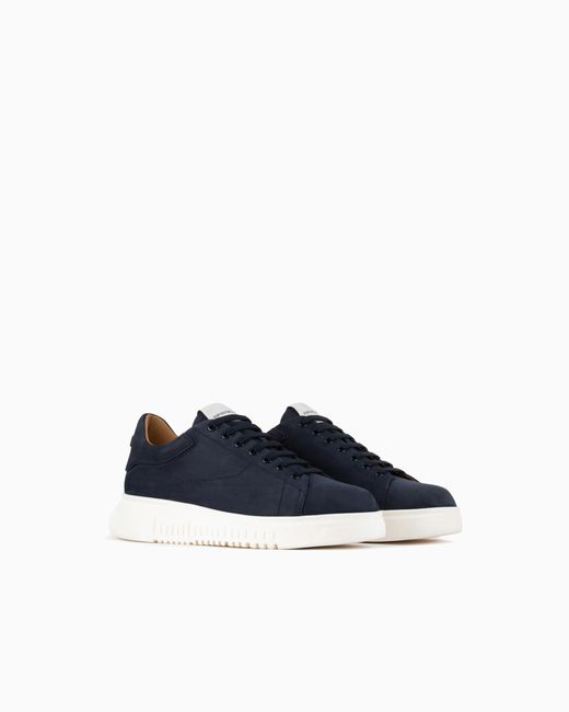 Emporio Armani Blue Nubuck Sneakers With Knurled Soles for men