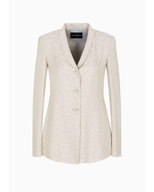 Emporio Armani White Chevron-motif Viscose Crêpe Jacket With An Opening At The Back