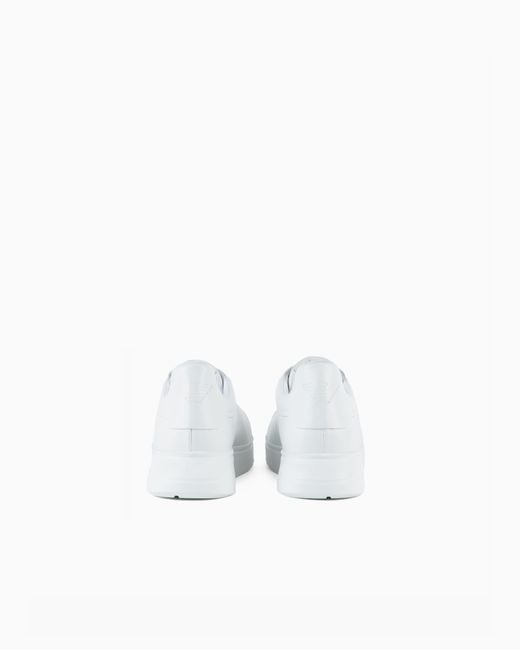 Emporio Armani White Tumbled Leather Sneakers With Knurled Soles for men