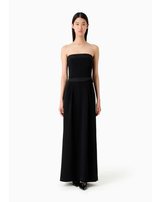 Emporio Armani Black Strapless Long Dress In Technical Crêpe With Quilted Details