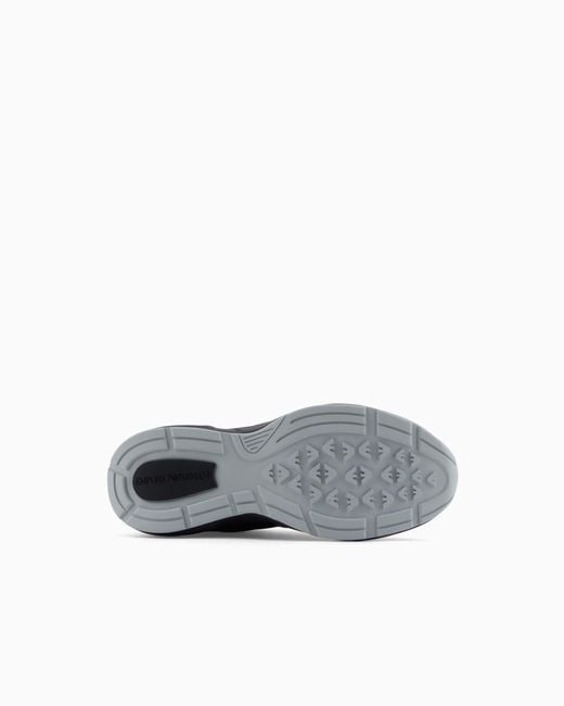 Emporio Armani Black Mesh Sneakers With Suede Details And An Eagle Logo