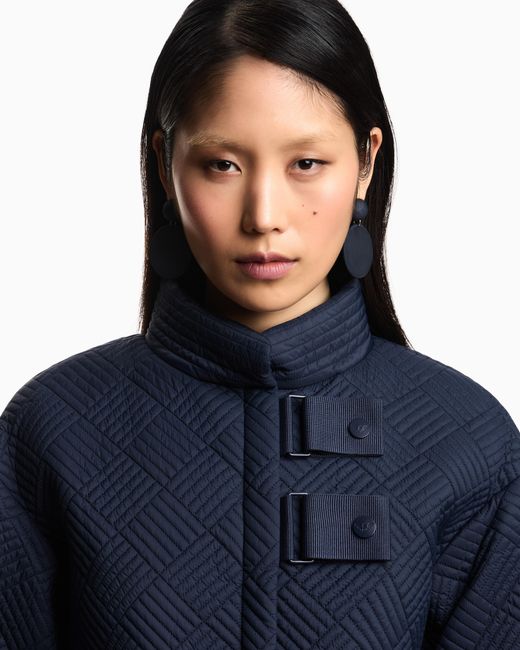 Emporio Armani Blue Nylon Padded Pea Coat