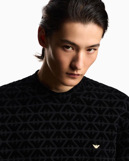 Emporio Armani Black Lunar New Year Double-Jersey Sweatshirt With All-Over Flocked Eagles for men
