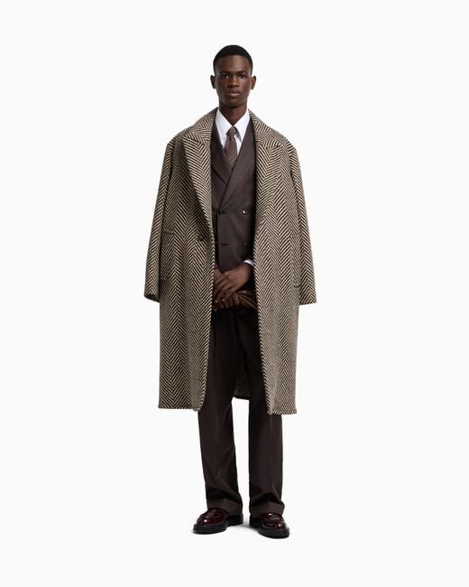 Manteau À Simple Boutonnage En Sergé De Laine Chevron Emporio Armani pour homme en coloris Gray