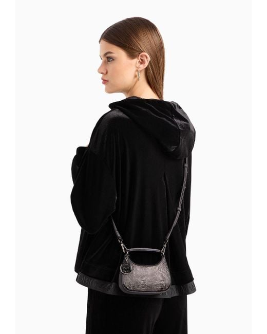Emporio Armani Black Satin Hobo Mini Bag With Rhinestones