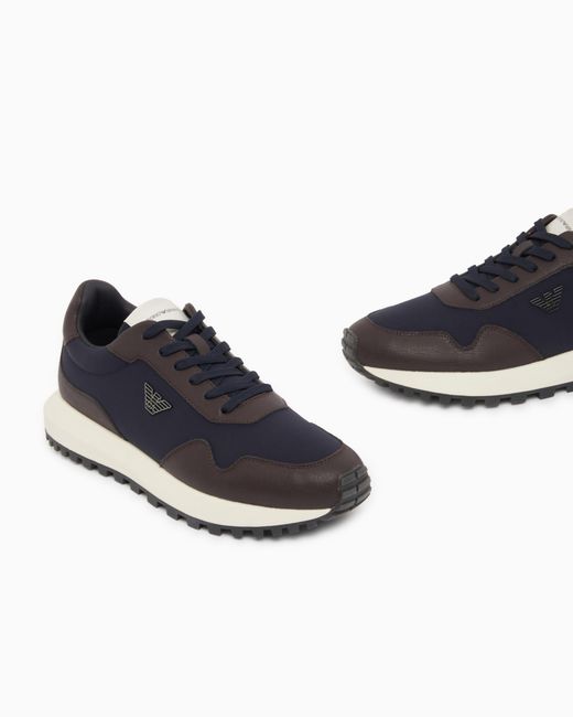 Emporio Armani White Recycled Nylon Sneakers With Regenerated Saffiano Details for men