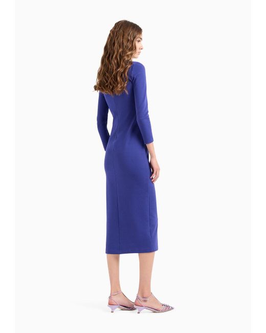 Emporio Armani Blue Milano-stitch Fabric Midi Tube Dress