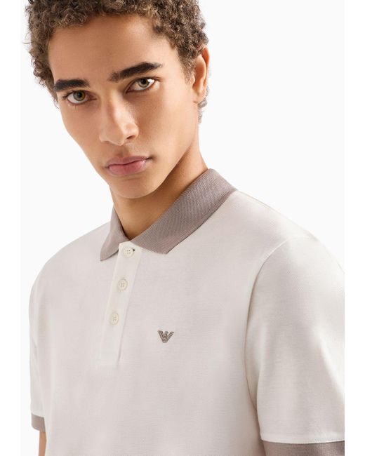 Emporio Armani White Mercerised Piqué Polo Shirt With Micro Eagle Embroidery for men