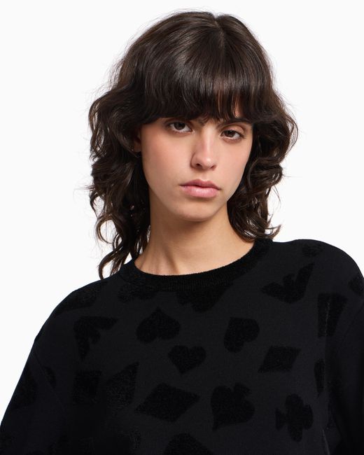 Emporio Armani Black Chenille-Pullover Aus Jacquard-Stoff Mit Muster
