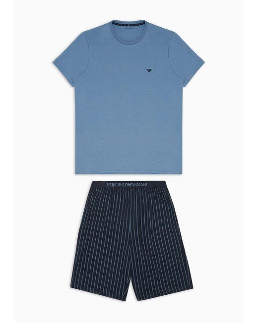 Pijama De Corte Cómodo Con Bermudas Y Mezcla De Estampados Emporio Armani de hombre de color Blue