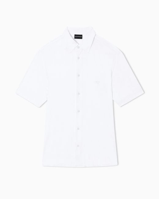 Emporio Armani White Slim Fit Lyocell Jersey Shirt With Short Sleeves Essential for men