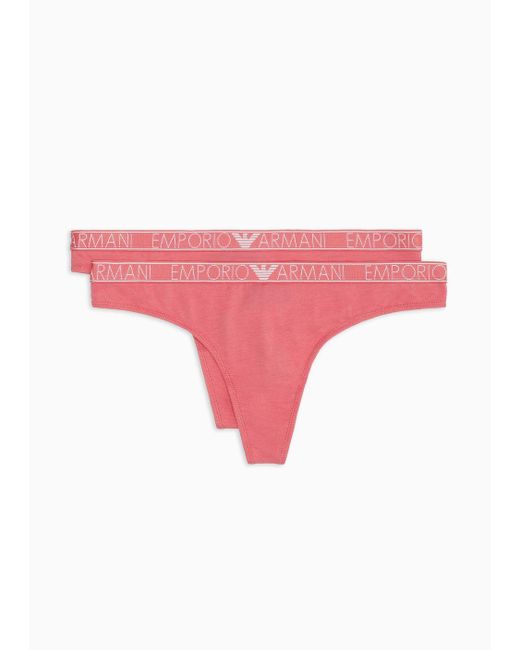 Emporio Armani Pink Asv Two-pack Of Organic-cotton Thongs With Logo Studs