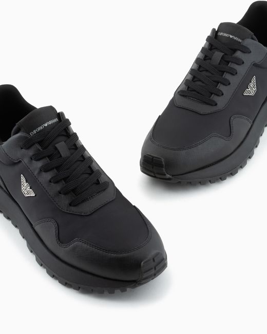 Emporio Armani Asv Sneaker Aus Recyceltem Nylon, Mit Details Aus Wiederaufbereitetem Saffiano in Black für Herren
