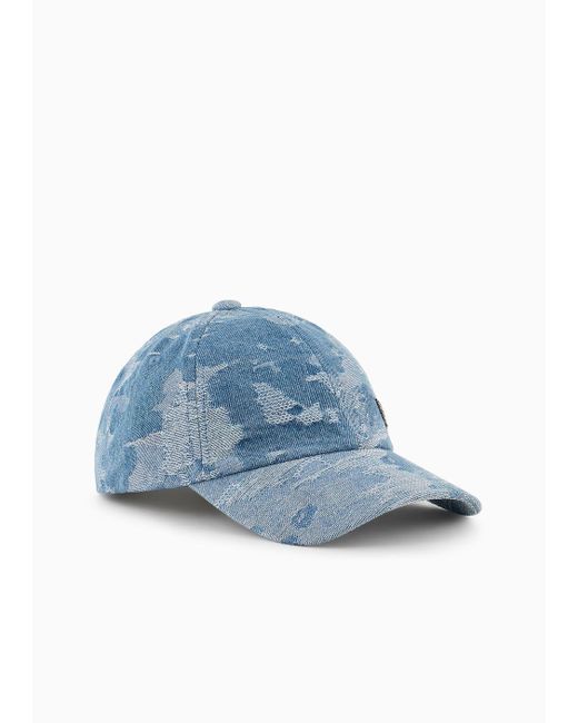 Emporio Armani Blue Camouflage Denim Baseball Cap for men