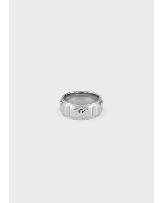 Emporio Armani White Stainless Steel Band Ring for men