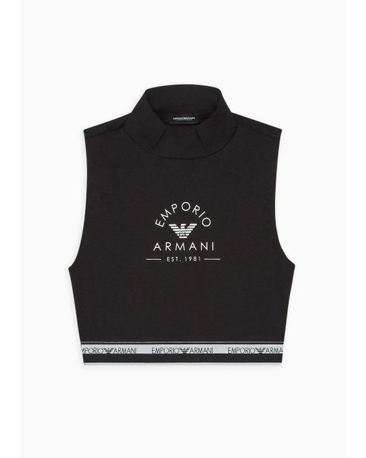 Crop Top Loungewear In Cotone Organico Iconic Logoband Asv di Emporio Armani in Black