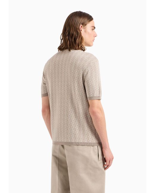 Emporio Armani Natural Short-sleeved Jumper With A Three-dimensional, Diamond-shaped Jacquard Motif That Looks Like All-over Eagles for men