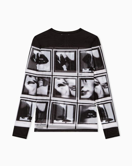 Emporio Armani Black Mesh Jumper With All-Over Photographic Prints