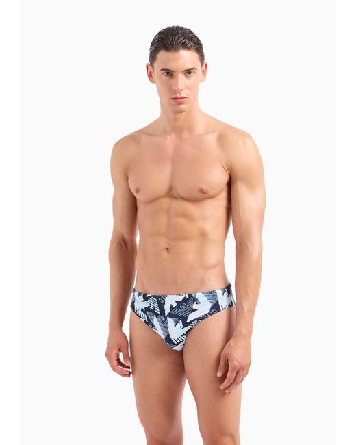 Emporio Armani Blue Low-rise Swim Briefs With Macro Logo Print for men