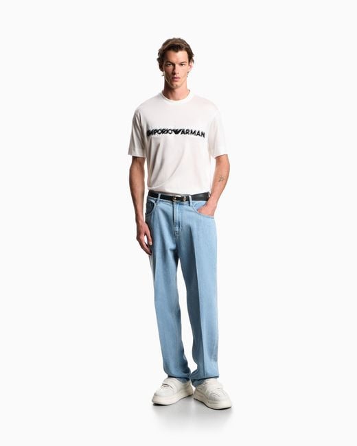 Emporio Armani White Lyocell Blend Jersey T-Shirt With Soft-Touch Embossed Logo for men