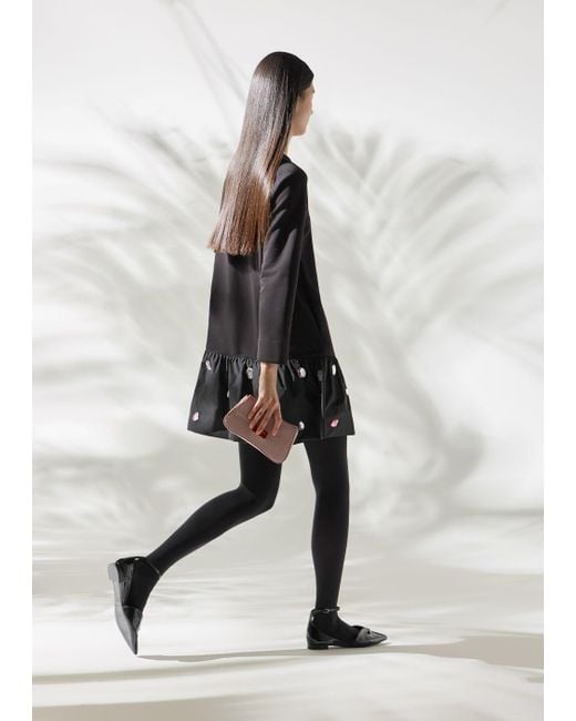 Emporio Armani Black Kleid Aus French-terry-sweatstoff Mit Taft-volant Und Cabochon-steinen