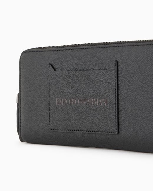 Cartera Con Cremallera Perimetral Y Bolsillo Exterior De Piel Abatanada Emporio Armani de hombre de color Black