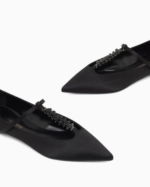Emporio Armani White Satin T-Bar Ballerinas