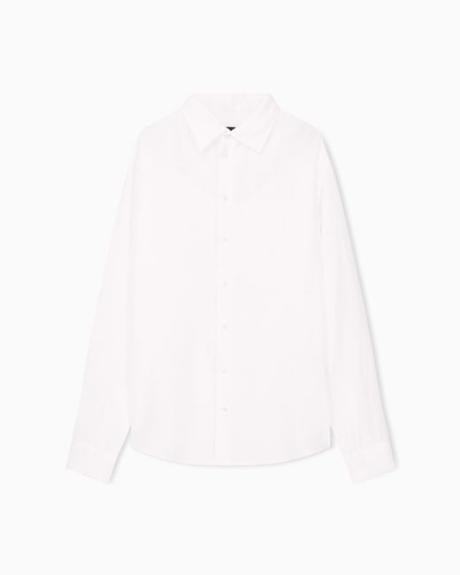 Emporio Armani White Garment-Dyed Linen Shirt With French Collar for men