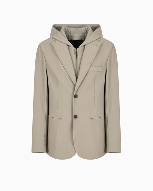 Emporio Armani Blazer Mit Latz Und Kapuze Aus Stretch-Nylon Mit Canneté-Effekt in Natural für Herren