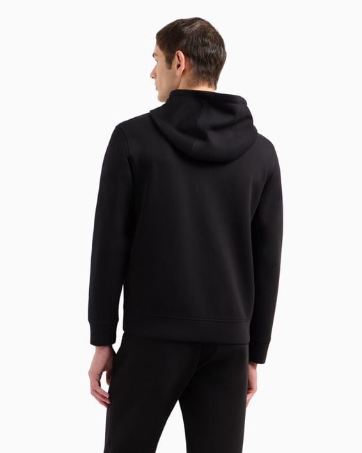 Emporio Armani Black Asv Double-Jersey Hooded Zip Sweatshirt With Lunar New Year Embroidery for men